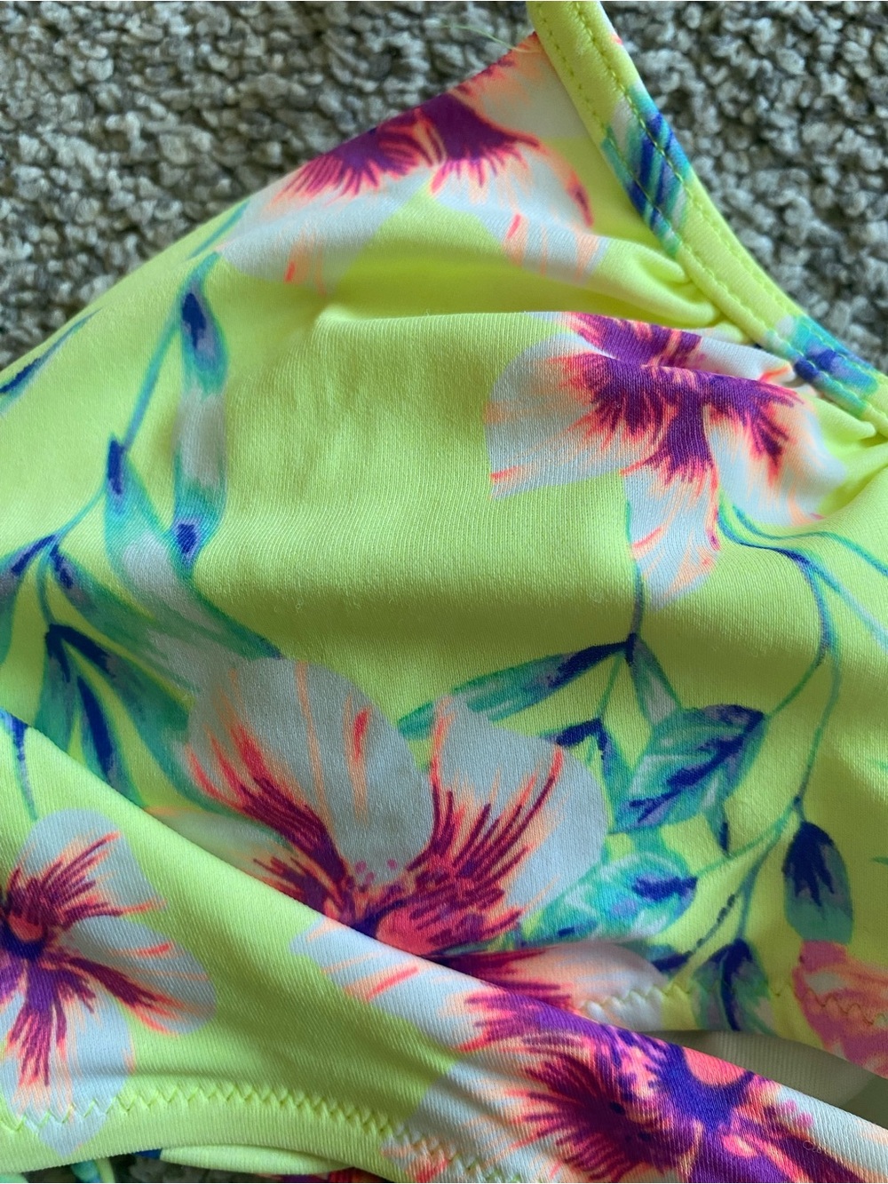 PINK Victoria's Secret Neon Yellow Floral Halter Bikini Top - Picture 4 of 5